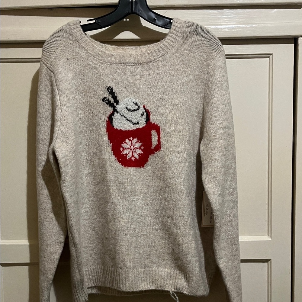 cupcakes & cashmere Beige Sweater with Red Mug Design